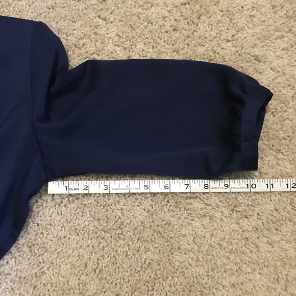 Flowing Pleated V-Neck 3/4 Sleeve Tunic Style Dark Navy Blouse - Picture 16 of 16